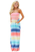 Sexy Multi Tie Dye Strapless Maxi Boho Dress